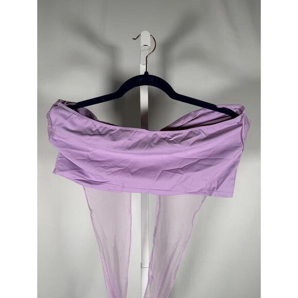 NWT Halara Purple Mesh Halter Bandeau Crop Top Ruched Front Size XL - Picture 4 of 6